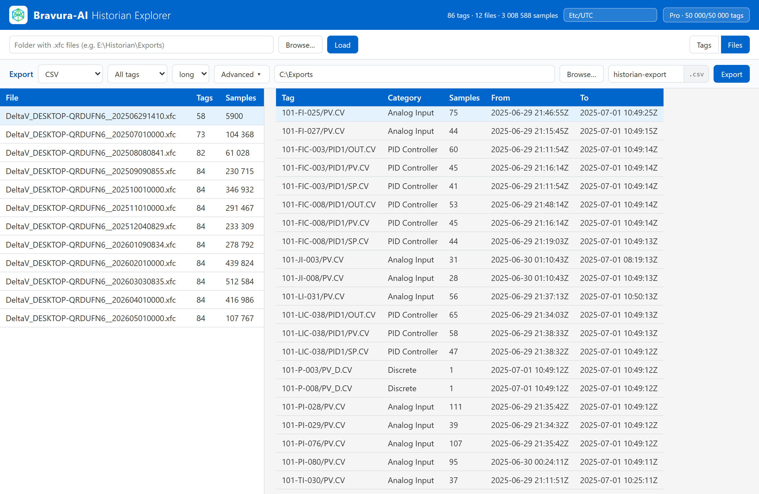 CSV export